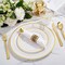 350Pcs White and Gold Plastic Plates for 50 Guests - Plastic Dinnerware Set, Includes 100 Gold Plates, 150 Silverware, 50 Napkins, 50 Cups for Party, Disposable Plates for Party